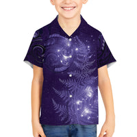 New Zealand Matariki Family Matching Off Shoulder Short Dress and Hawaiian Shirt Purple Milky Way Stars Night Sky LT9 Son's Shirt Purple - Polynesian Pride