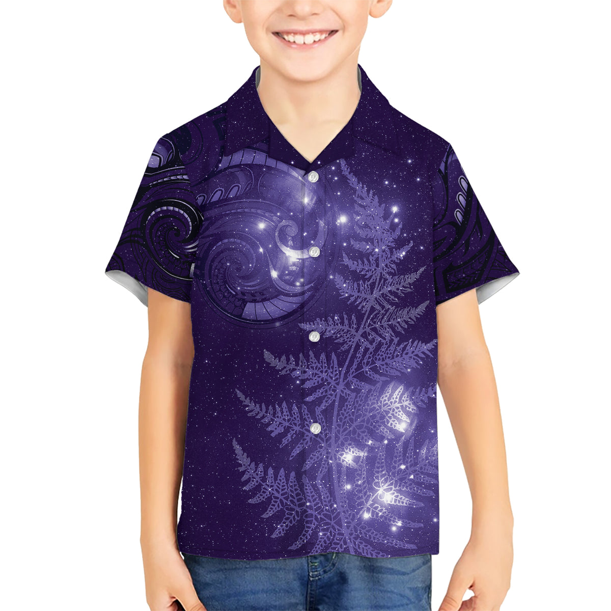 New Zealand Matariki Family Matching Short Sleeve Bodycon Dress and Hawaiian Shirt Purple Milky Way Stars Night Sky