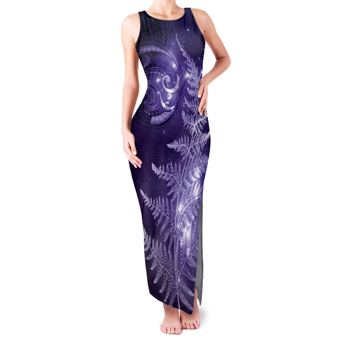 New Zealand Matariki Family Matching Tank Maxi Dress and Hawaiian Shirt Purple Milky Way Stars Night Sky