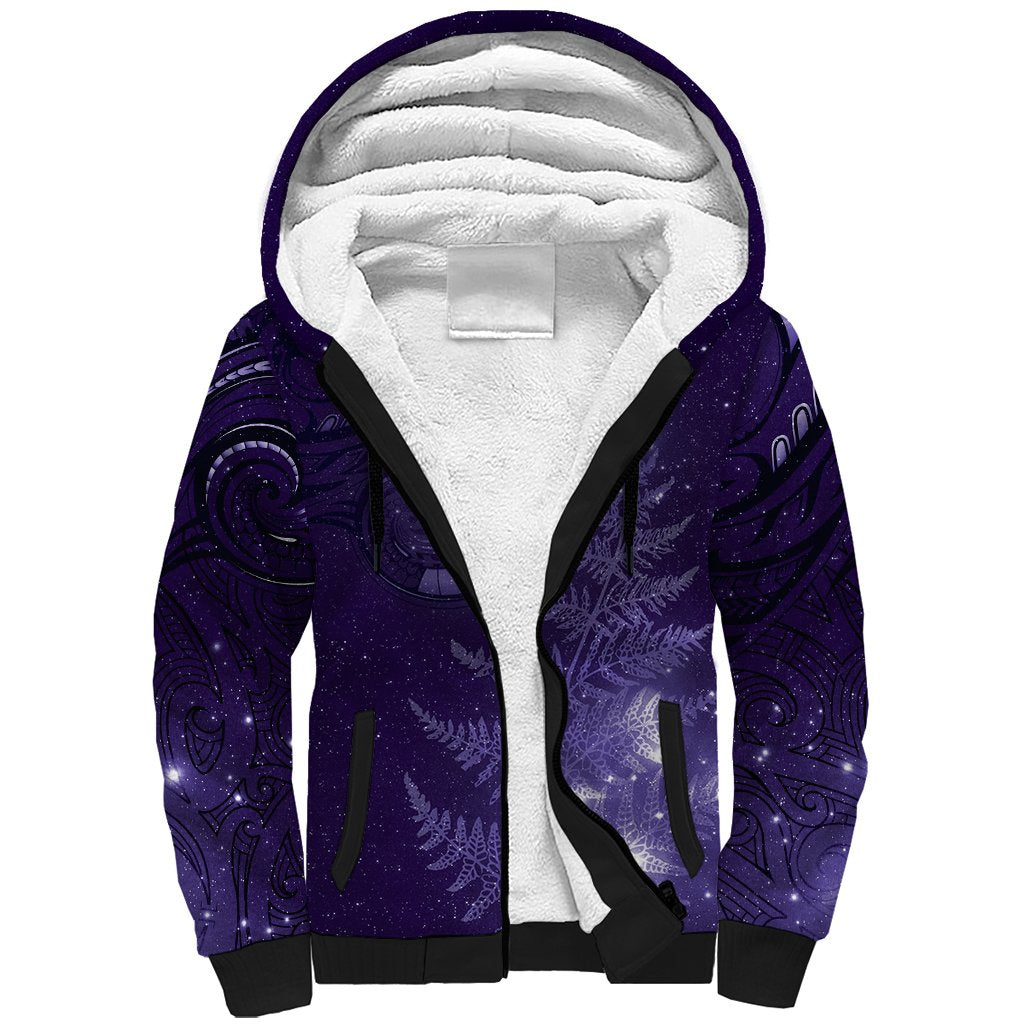 New Zealand Matariki Sherpa Hoodie Purple Milky Way Stars Night Sky LT9 Unisex Purple - Polynesian Pride