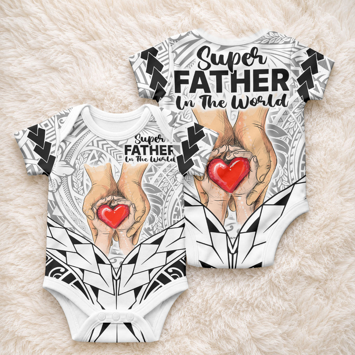 Polynesian Father's Day Gift For Dad Baby Onesie Super Father In The World - Black Polynesian Pattern LT9 - Polynesian Pride