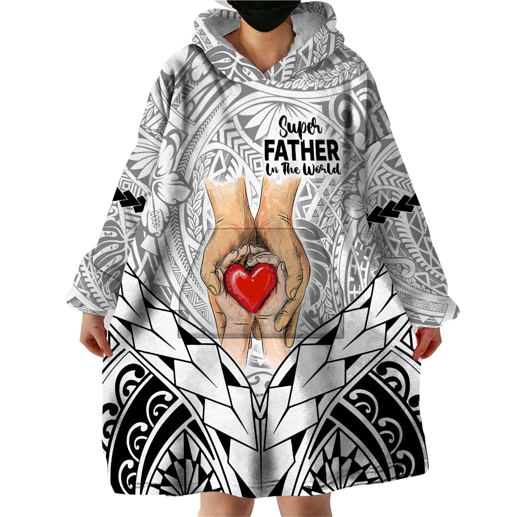 Personalised Polynesian Father's Day Gift For Dad Wearable Blanket Hoodie Super Father In The World - Black Polynesian Pattern LT9 - Polynesian Pride