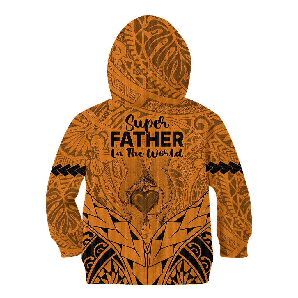 Polynesian Father's Day Gift For Dad Kid Hoodie Super Father In The World - Gold Polynesian Pattern LT9 - Polynesian Pride