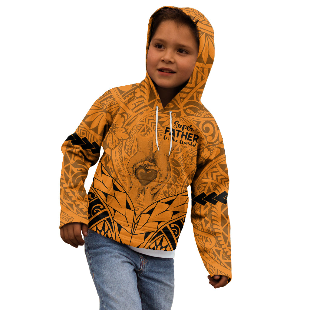 Polynesian Father's Day Gift For Dad Kid Hoodie Super Father In The World - Gold Polynesian Pattern LT9 - Polynesian Pride