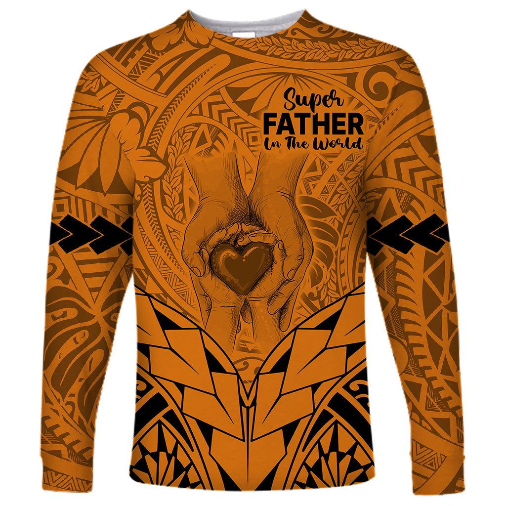 Polynesian Father's Day Gift For Dad Long Sleeve Shirt Super Father In The World - Gold Polynesian Pattern LT9 Unisex Gold - Polynesian Pride