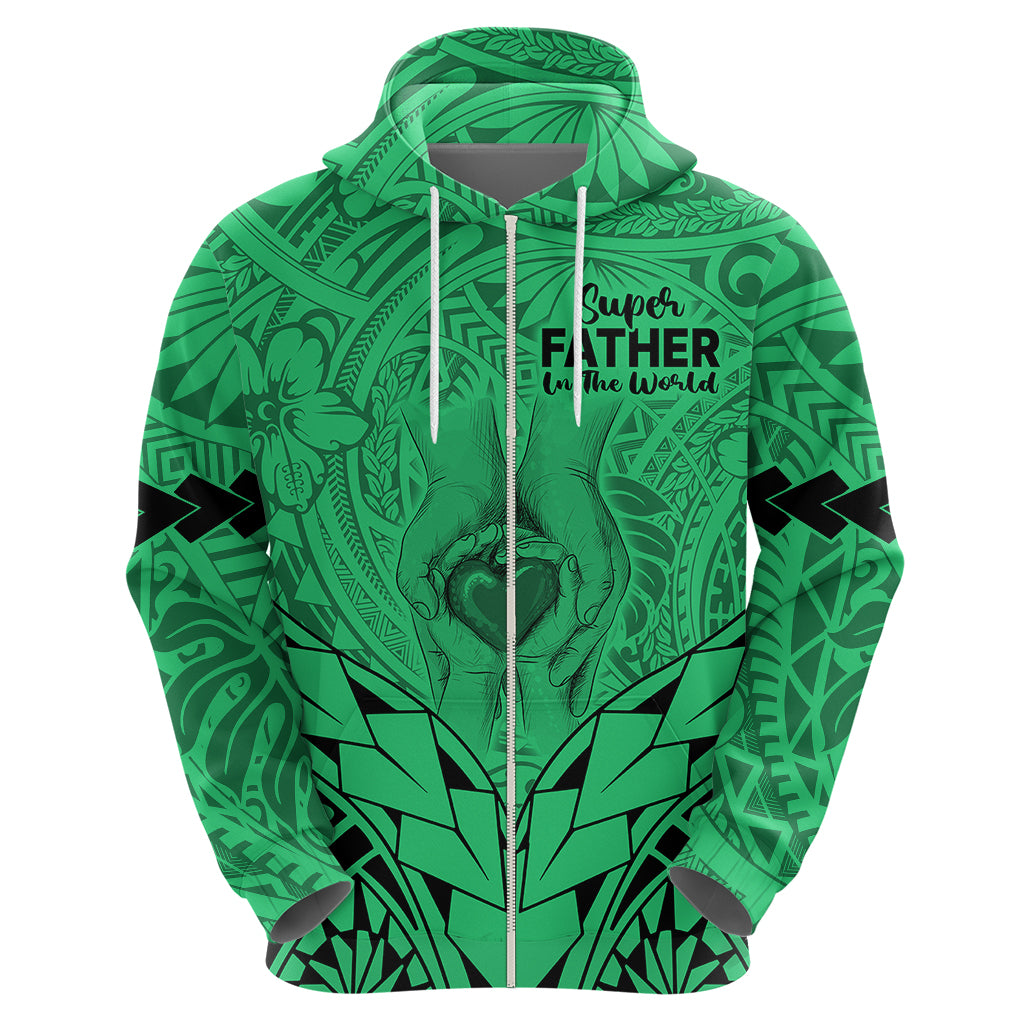 Polynesian Fathers Day Gift For Dad Hoodie Super Father In The World Green Polynesian Pattern LT9 - Polynesian Pride