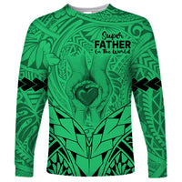 Polynesian Father's Day Gift For Dad Long Sleeve Shirt Super Father In The World - Green Polynesian Pattern LT9 Unisex Green - Polynesian Pride