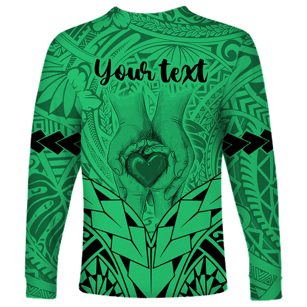Personalised Polynesian Father's Day Gift For Dad Long Sleeve Shirt Super Father In The World - Green Polynesian Pattern LT9 - Polynesian Pride
