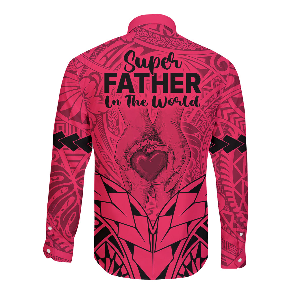 Polynesian Father's Day Gift For Dad Long Sleeve Button Shirt Super Father In The World - Pink Polynesian Pattern LT9 - Polynesian Pride