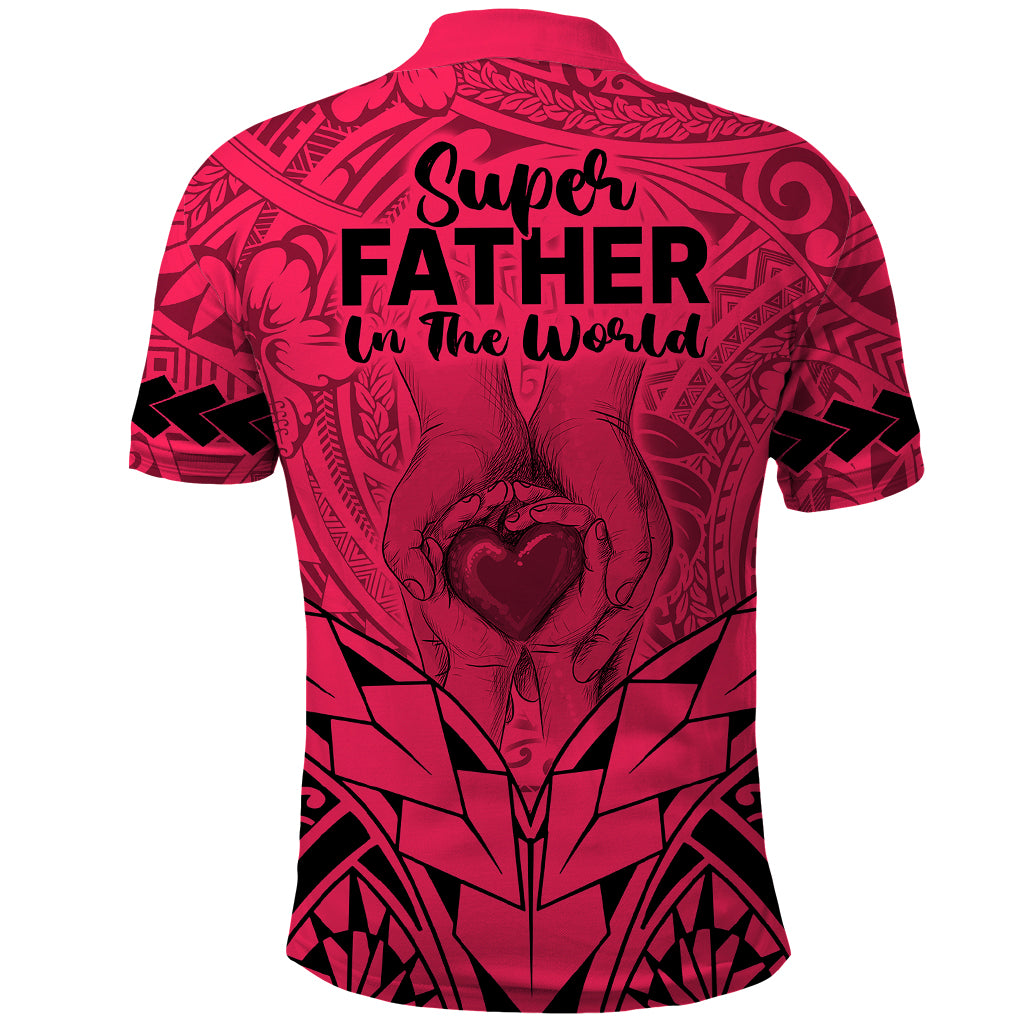Polynesian Fathers Day Gift For Dad Polo Shirt Super Father In The World Pink Polynesian Pattern LT9 - Polynesian Pride