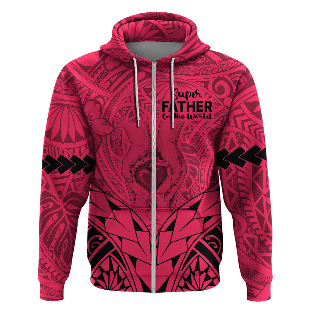 Custom Polynesian Fathers Day Gift For Dad Hoodie Super Father In The World Pink Polynesian Pattern LT9 Zip Hoodie Pink - Polynesian Pride