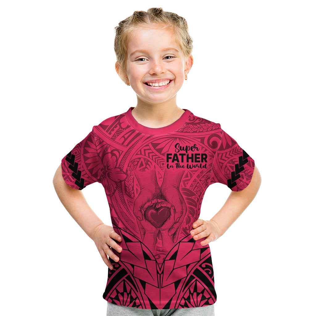 Personalised Polynesian Father's Day Gift For Dad Kid T Shirt Super Father In The World - Pink Polynesian Pattern LT9 Pink - Polynesian Pride