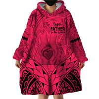 Personalised Polynesian Father's Day Gift For Dad Wearable Blanket Hoodie Super Father In The World - Pink Polynesian Pattern LT9 - Polynesian Pride