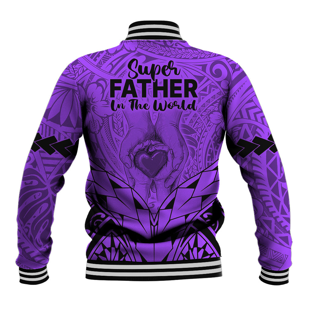 Polynesian Father's Day Gift For Dad Baseball Jacket Super Father In The World - Purple Polynesian Pattern LT9 - Polynesian Pride