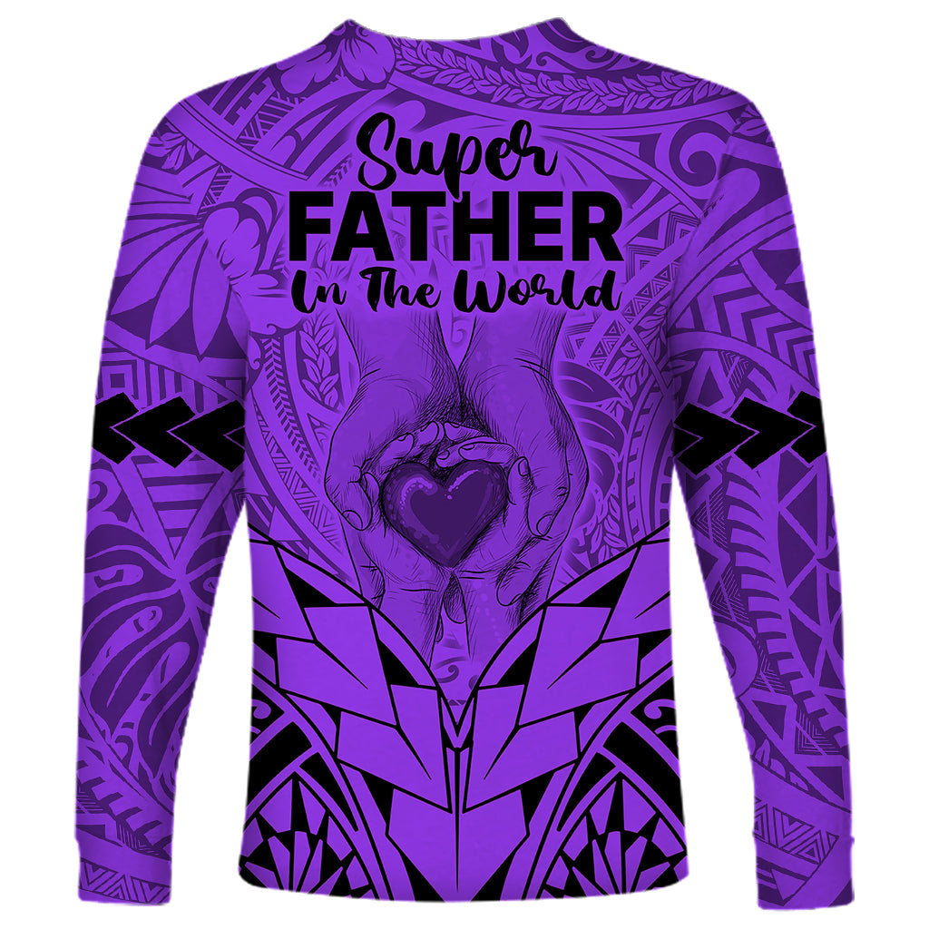 Polynesian Father's Day Gift For Dad Long Sleeve Shirt Super Father In The World - Purple Polynesian Pattern LT9 - Polynesian Pride