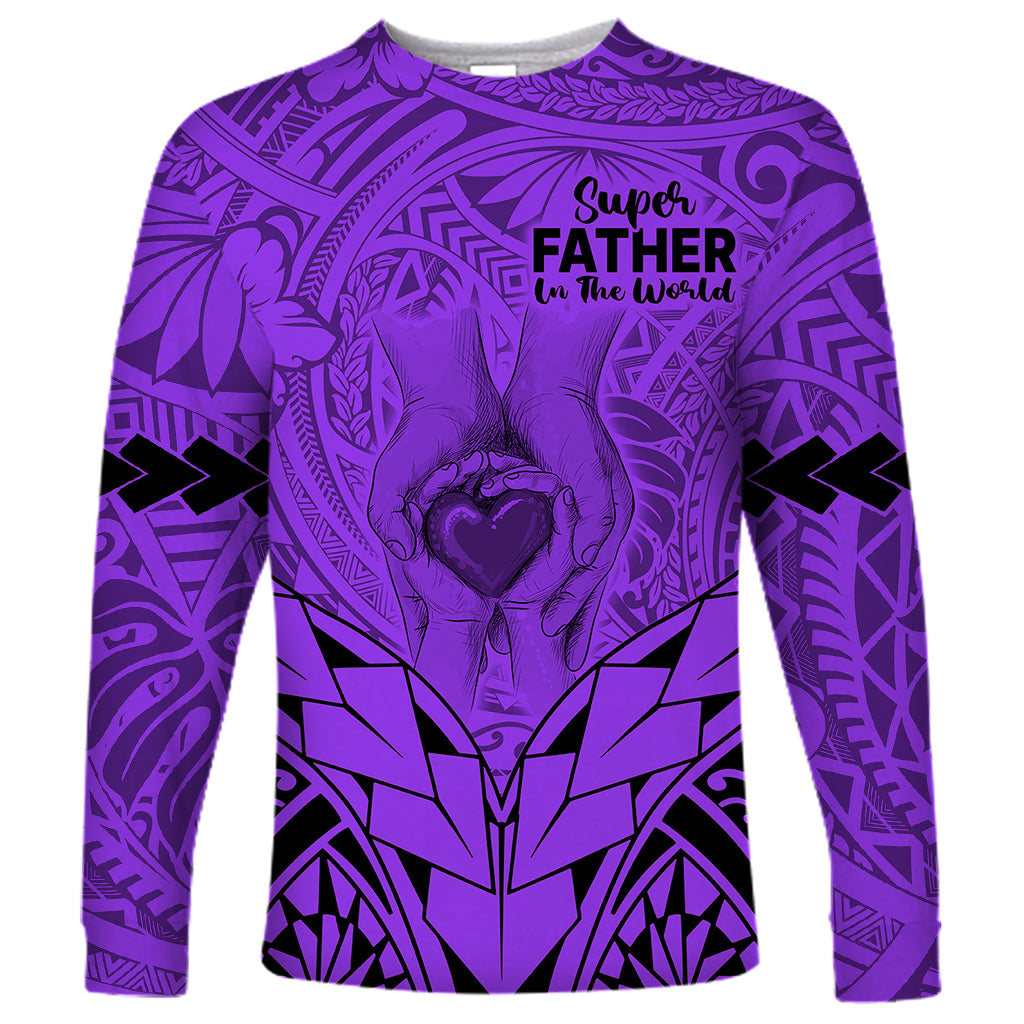 Personalised Polynesian Father's Day Gift For Dad Long Sleeve Shirt Super Father In The World - Purple Polynesian Pattern LT9 Unisex Purple - Polynesian Pride