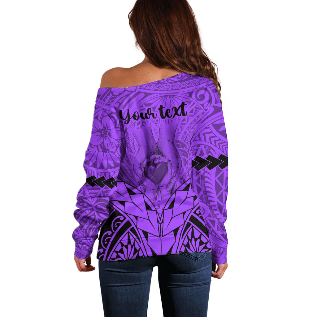 Personalised Polynesian Father's Day Gift For Dad Off Shoulder Sweater Super Father In The World - Purple Polynesian Pattern LT9 - Polynesian Pride
