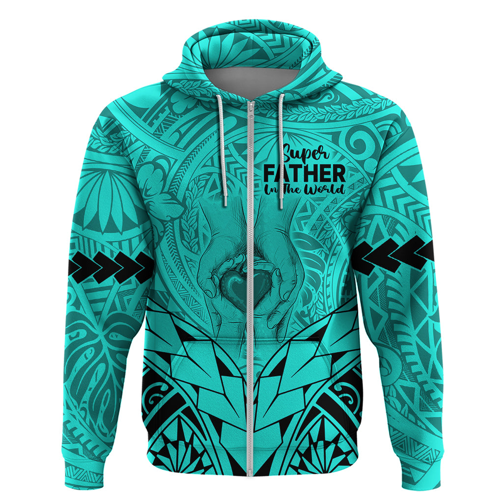 Polynesian Fathers Day Gift For Dad Hoodie Super Father In The World Turquoise Polynesian Pattern LT9 - Polynesian Pride