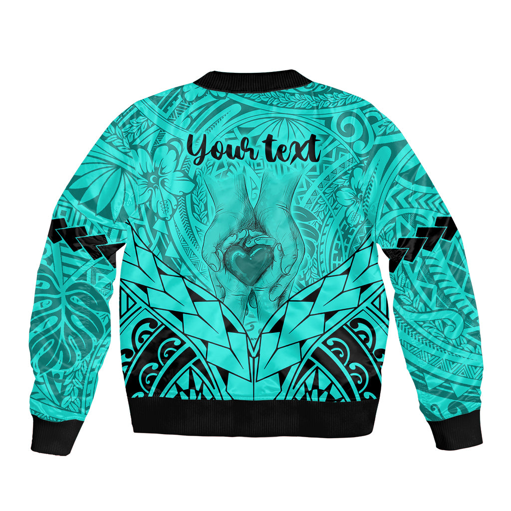 Personalised Polynesian Father's Day Gift For Dad Bomber Jacket Super Father In The World - Turquoise Polynesian Pattern LT9 - Polynesian Pride