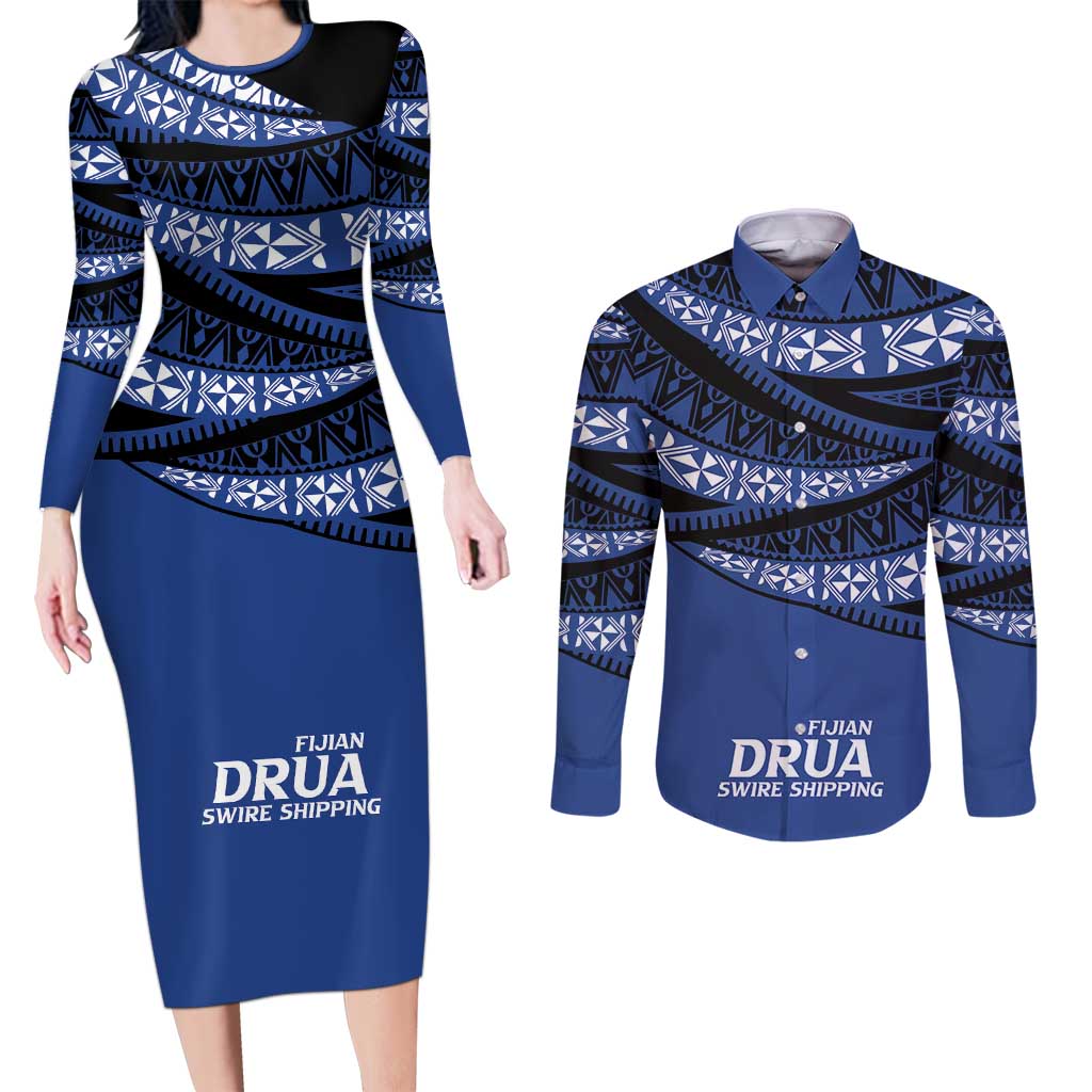 Fiji Rugby Pacific Custom Couples Matching Long Sleeve Bodycon Dress and Long Sleeve Button Shirt Pasifika Tapa Pattern