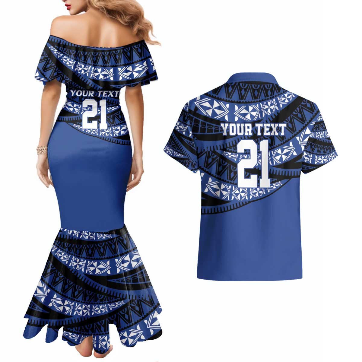 Fiji Rugby Pacific Custom Couples Matching Mermaid Dress and Hawaiian Shirt Pasifika Tapa Pattern