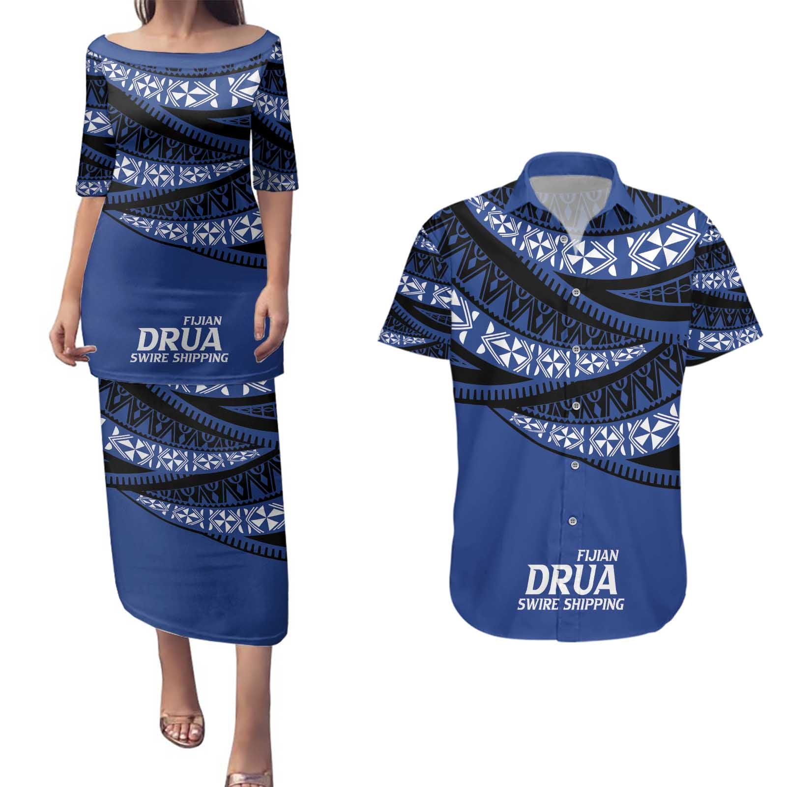 Fiji Rugby Pacific Custom Couples Matching Puletasi and Hawaiian Shirt Pasifika Tapa Pattern