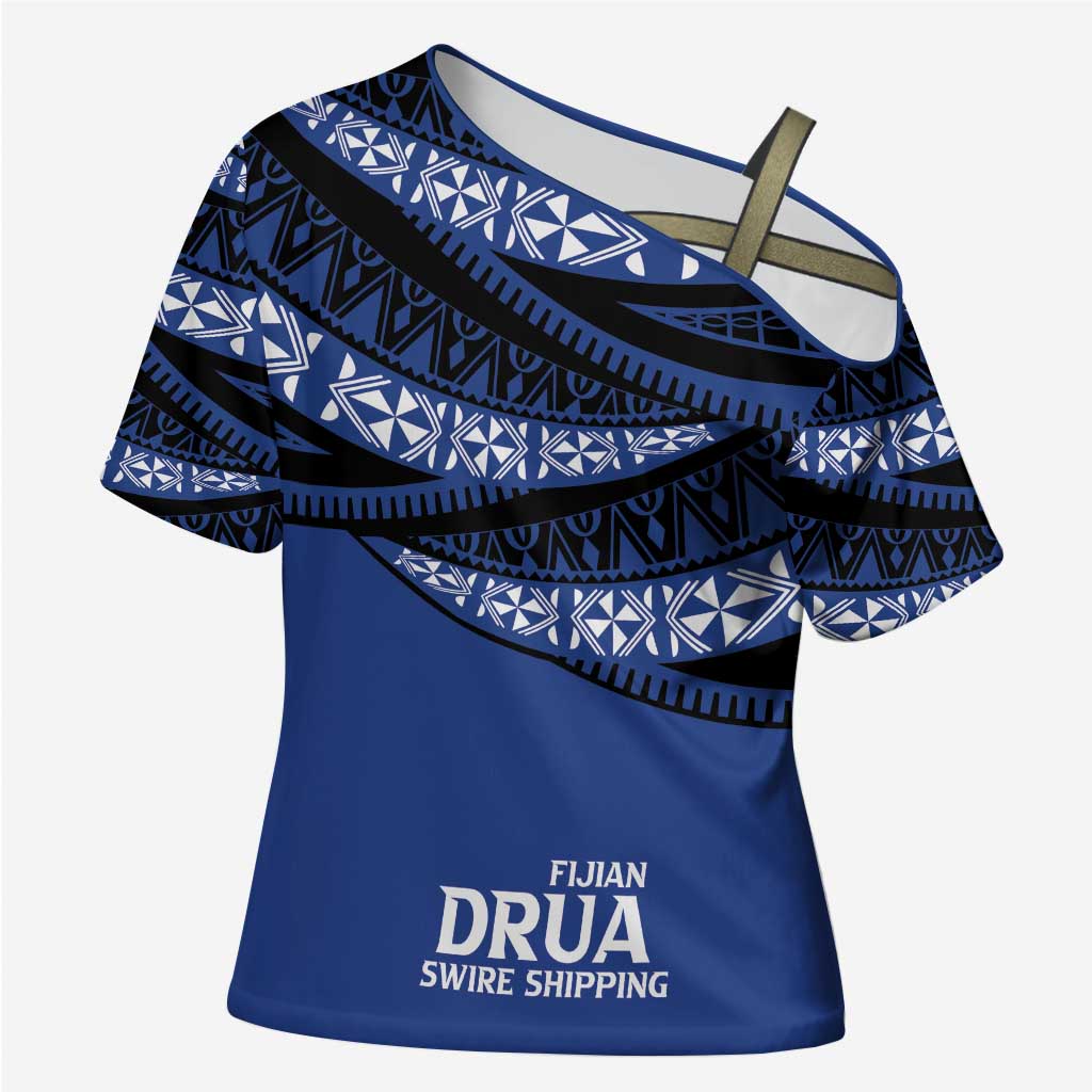 Fiji Rugby Pacific Custom Cross Shoulder Shirt Pasifika Tapa Pattern - Polynesian Pride