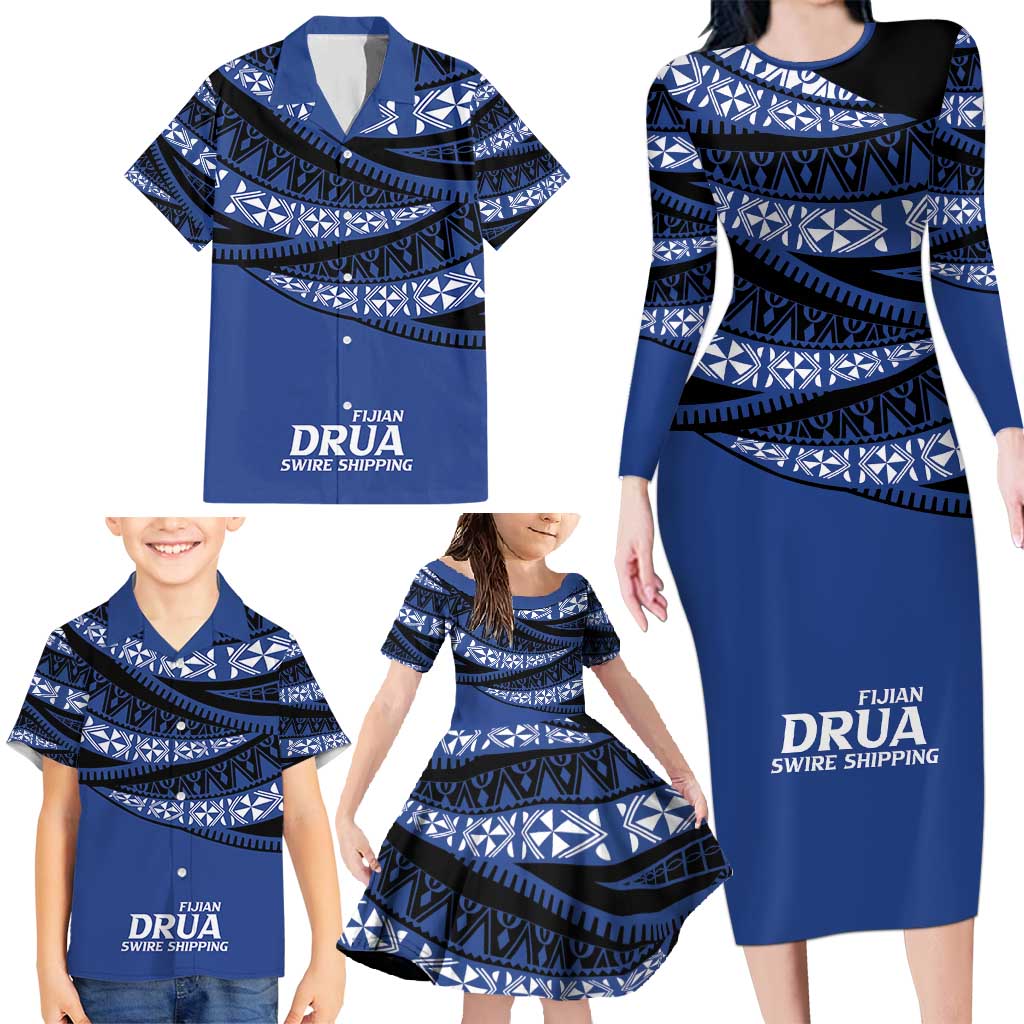 Fiji Rugby Pacific Custom Family Matching Long Sleeve Bodycon Dress and Hawaiian Shirt Pasifika Tapa Pattern