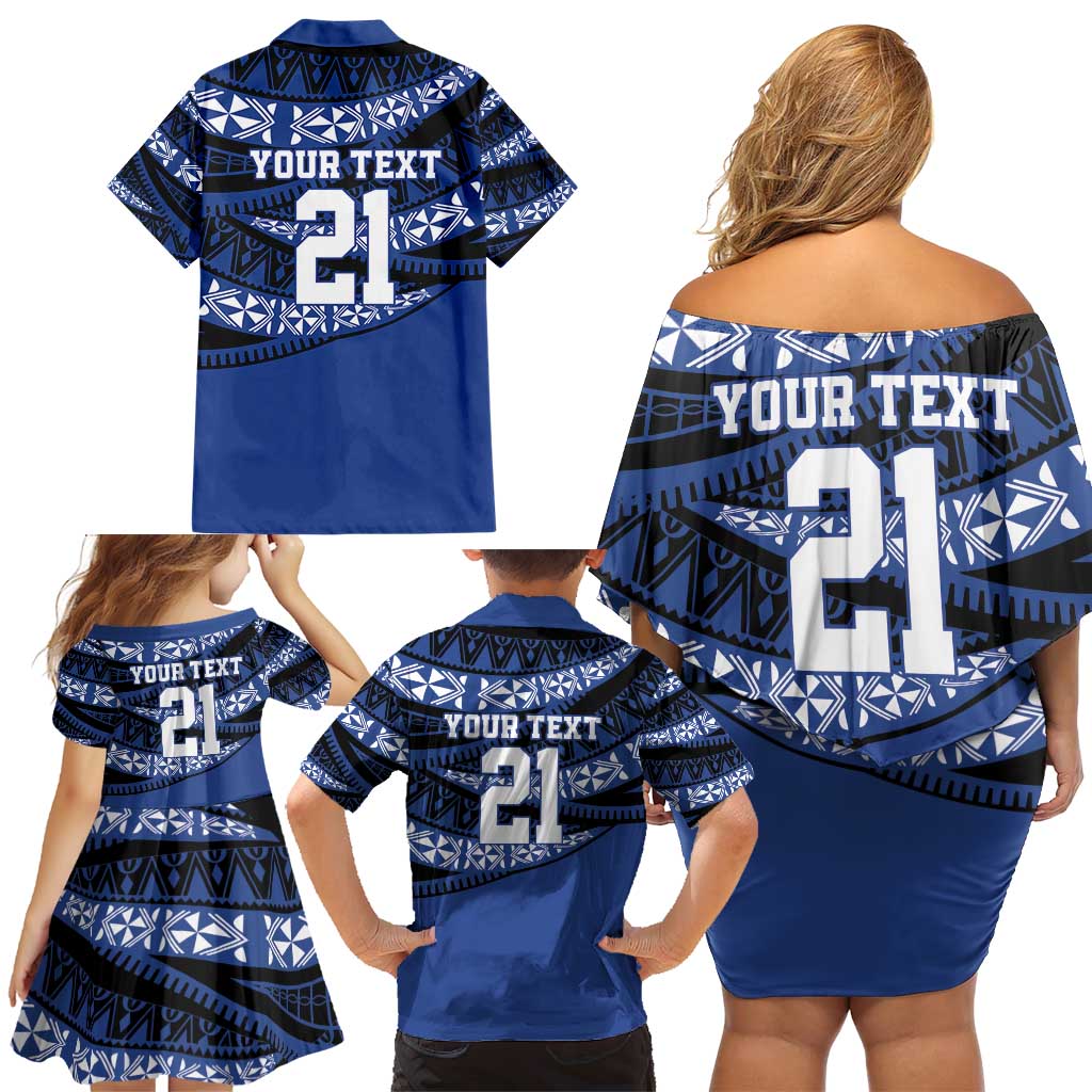 Fiji Rugby Pacific Custom Family Matching Off Shoulder Short Dress and Hawaiian Shirt Pasifika Tapa Pattern