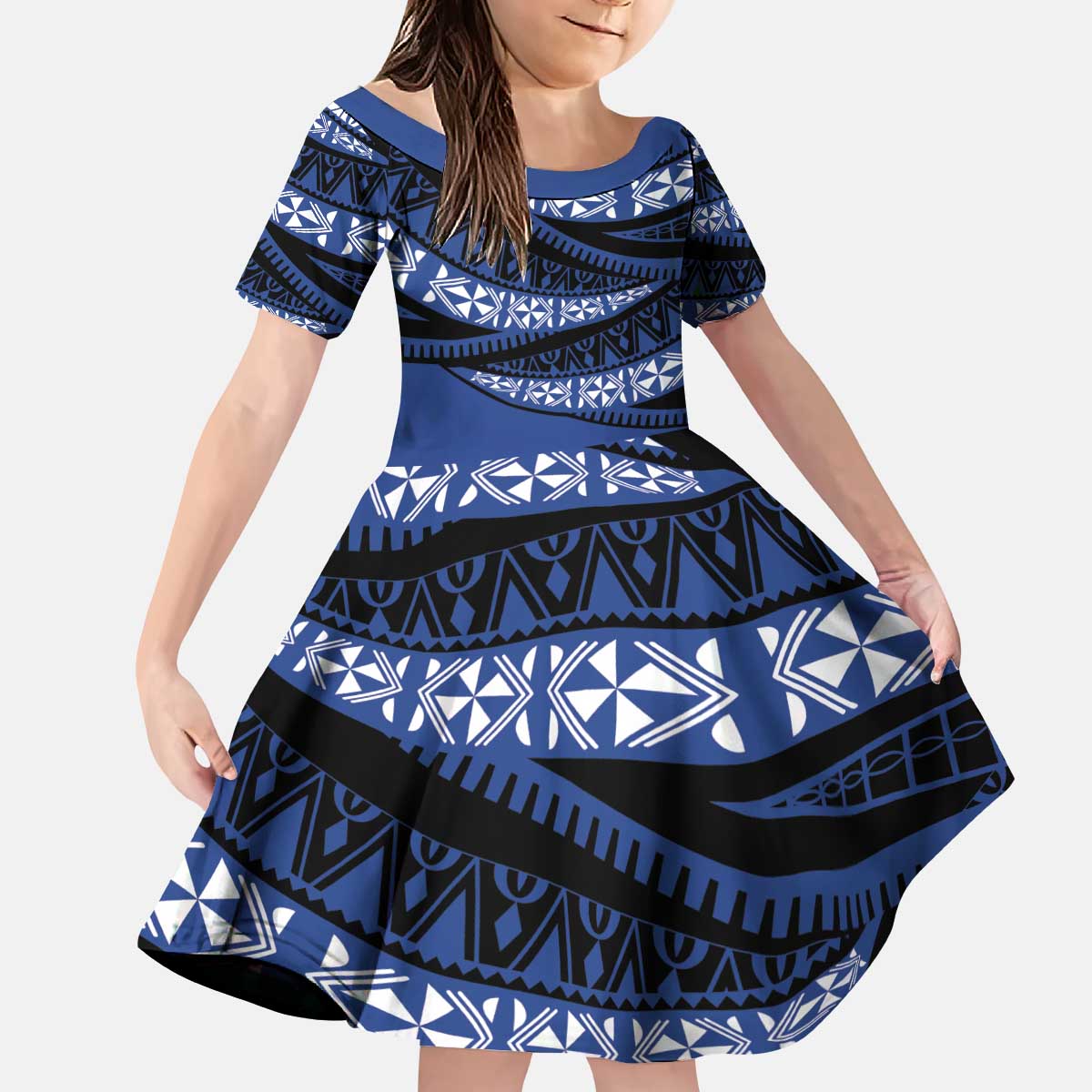 Fiji Rugby Pacific Custom Kid Short Sleeve Dress Pasifika Tapa Pattern