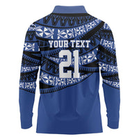 Fiji Rugby Pacific Custom Long Sleeve Polo Shirt Pasifika Tapa Pattern