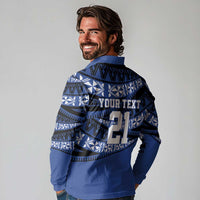 Fiji Rugby Pacific Custom Long Sleeve Polo Shirt Pasifika Tapa Pattern