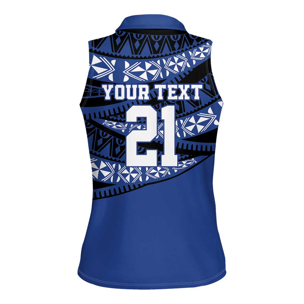 Fiji Rugby Pacific Custom Women Sleeveless Polo Shirt Pasifika Tapa Pattern