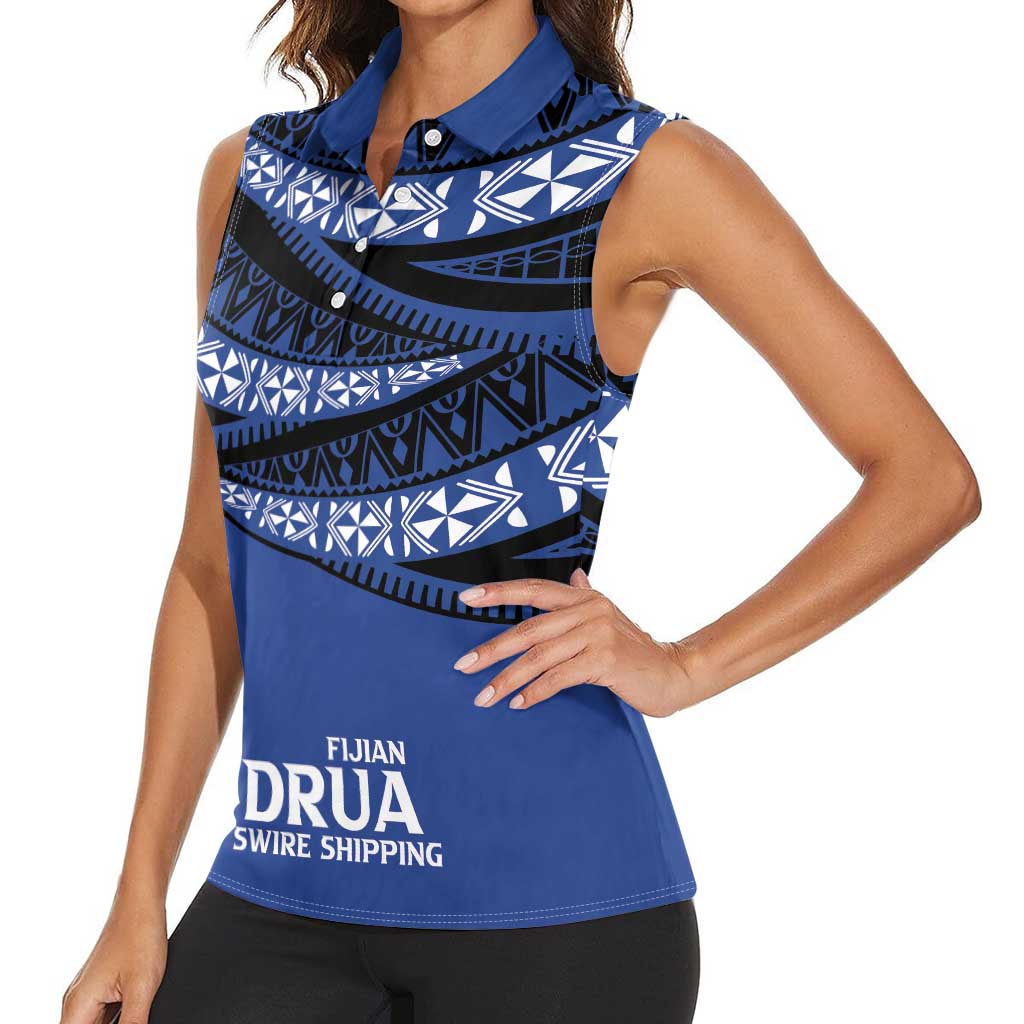 Fiji Rugby Pacific Custom Women Sleeveless Polo Shirt Pasifika Tapa Pattern