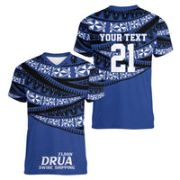 Fiji Rugby Pacific Custom Women V-Neck T-Shirt Pasifika Tapa Pattern