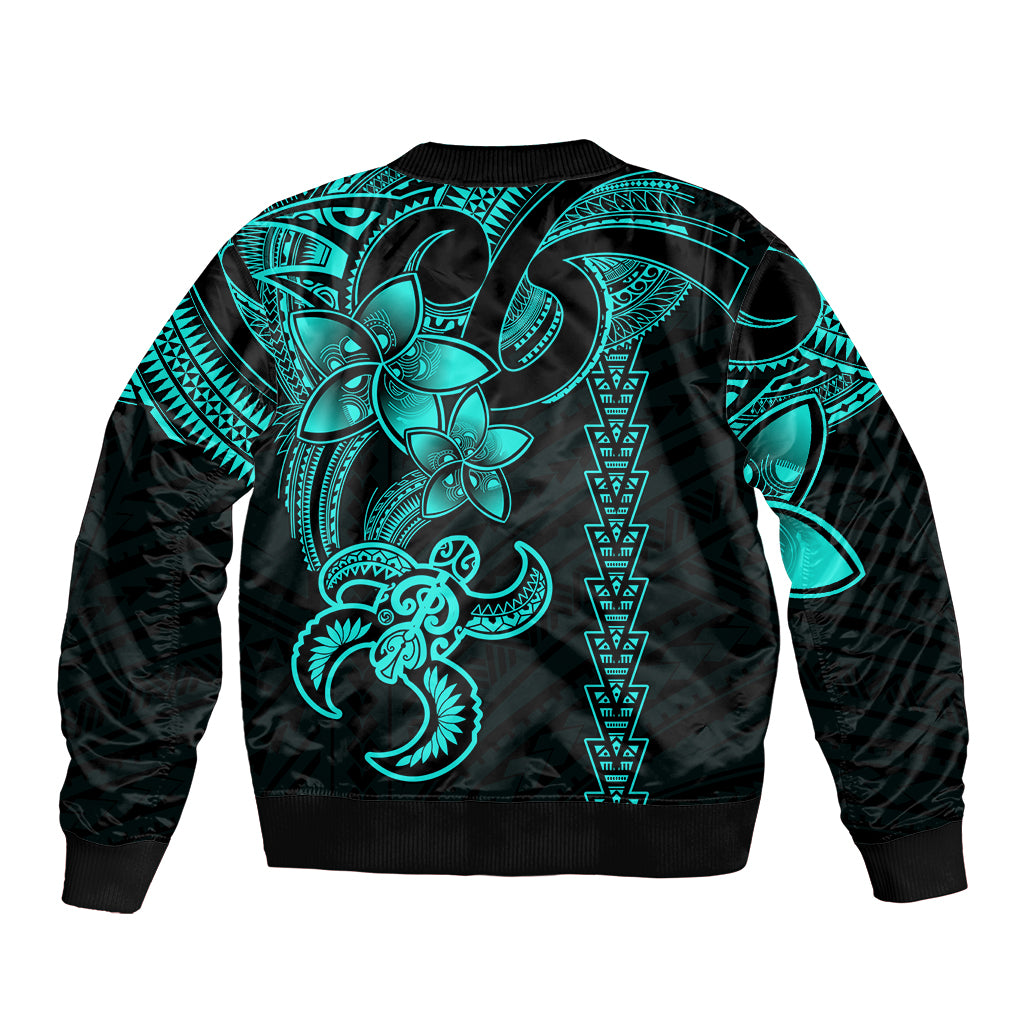 Hawaiian Tribal Bomber Jacket Polynesian Kakau Turtle - Aqua LT9 - Polynesian Pride