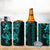 Aqua Hawaiian Kakau Turtle 4 in 1 Can Cooler Tumbler Polynesian Tribal