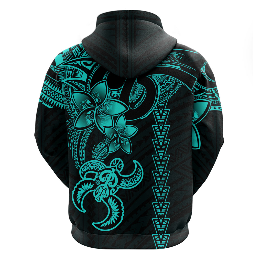 Hawaiian Tribal Hoodie Polynesian Kakau Turtle Aqua LT9 - Polynesian Pride