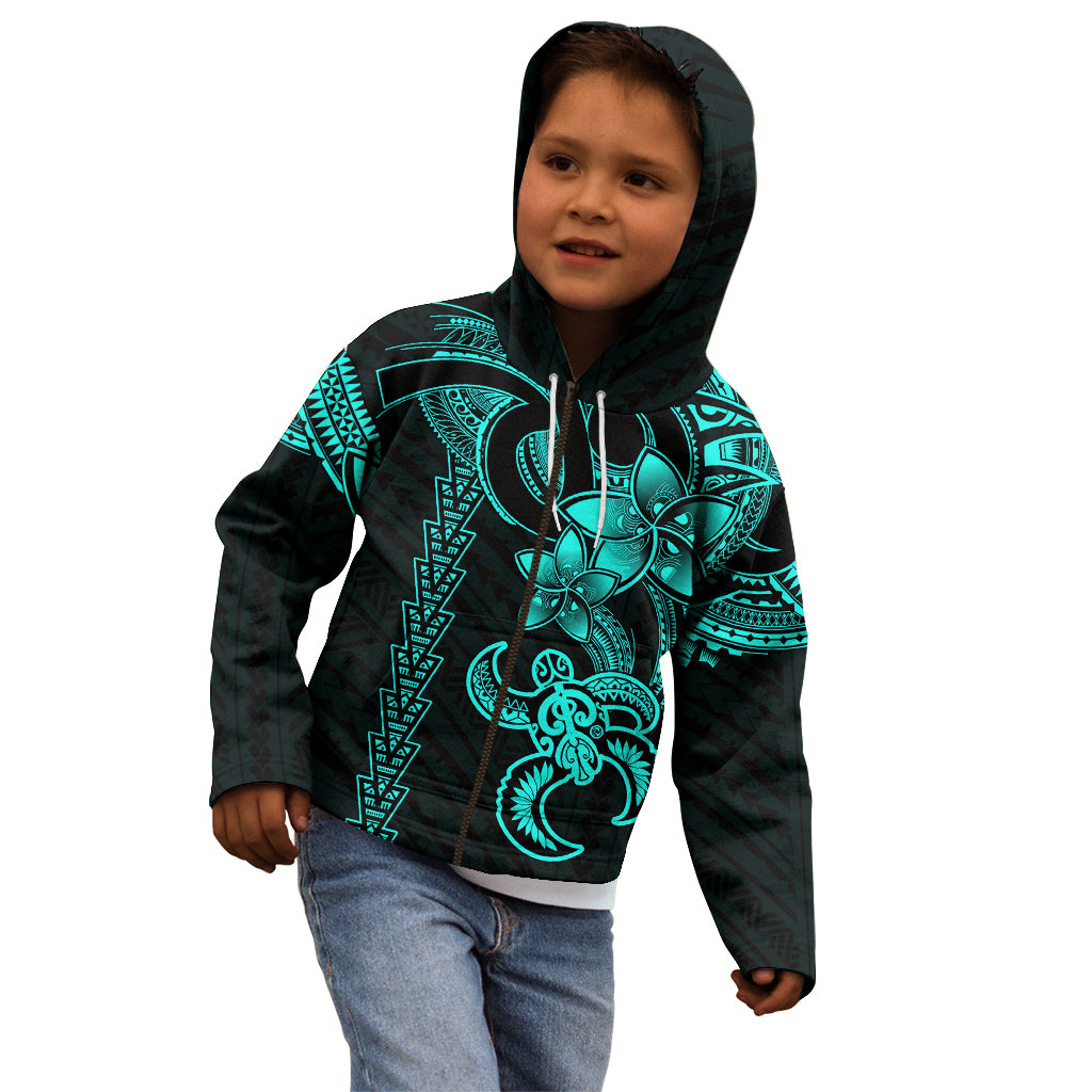 Hawaiian Tribal Kid Hoodie Polynesian Kakau Turtle - Aqua LT9 - Polynesian Pride