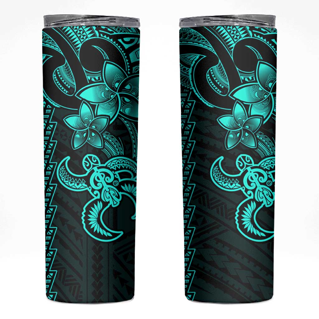 Aqua Hawaiian Kakau Turtle Skinny Tumbler Polynesian Tribal