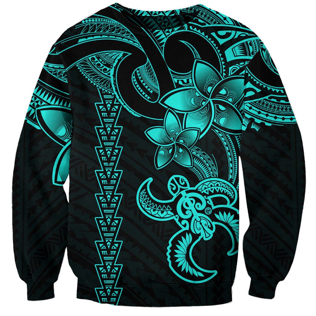 Hawaiian Tribal Sweatshirt Polynesian Kakau Turtle - Aqua LT9 Unisex Aqua - Polynesian Pride