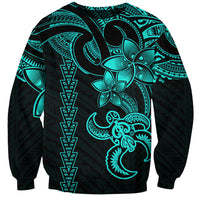 Hawaiian Tribal Sweatshirt Polynesian Kakau Turtle - Aqua LT9 Unisex Aqua - Polynesian Pride
