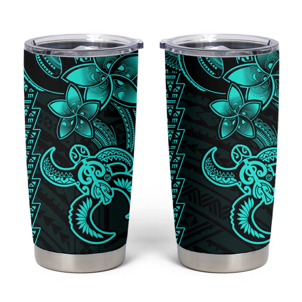 Aqua Hawaiian Kakau Turtle Tumbler Cup Polynesian Tribal