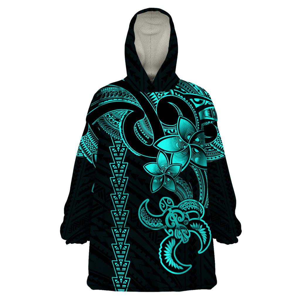 Hawaiian Tribal Wearable Blanket Hoodie Polynesian Kakau Turtle - Aqua LT9 One Size Aqua - Polynesian Pride