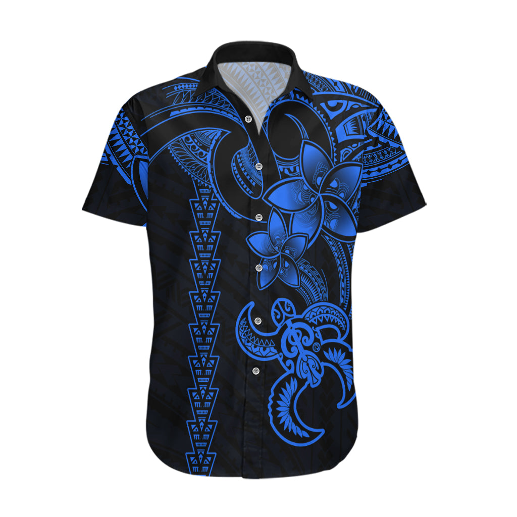 Hawaiian Tribal Hawaiian Shirt Polynesian Kakau Turtle - Blue LT9 Blue - Polynesian Pride