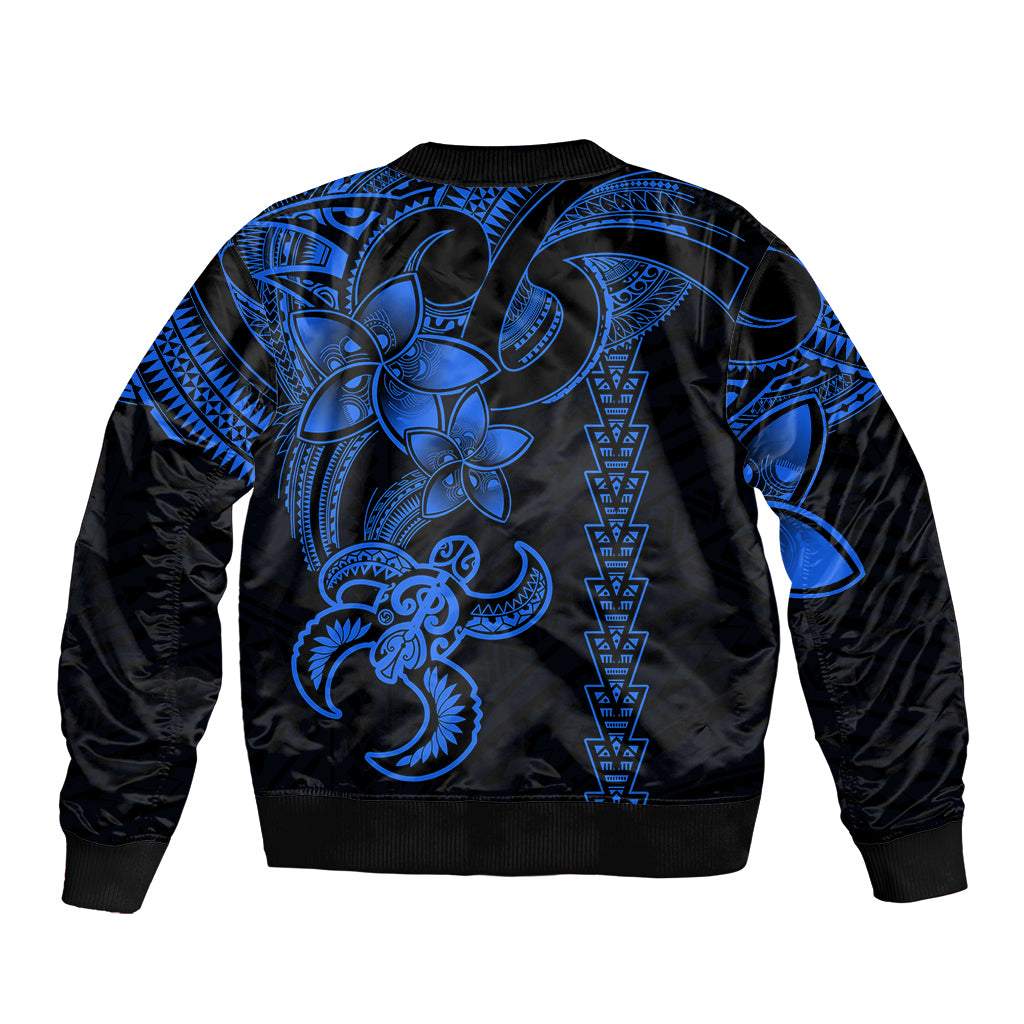 Hawaiian Tribal Sleeve Zip Bomber Jacket Polynesian Kakau Turtle - Blue LT9 - Polynesian Pride