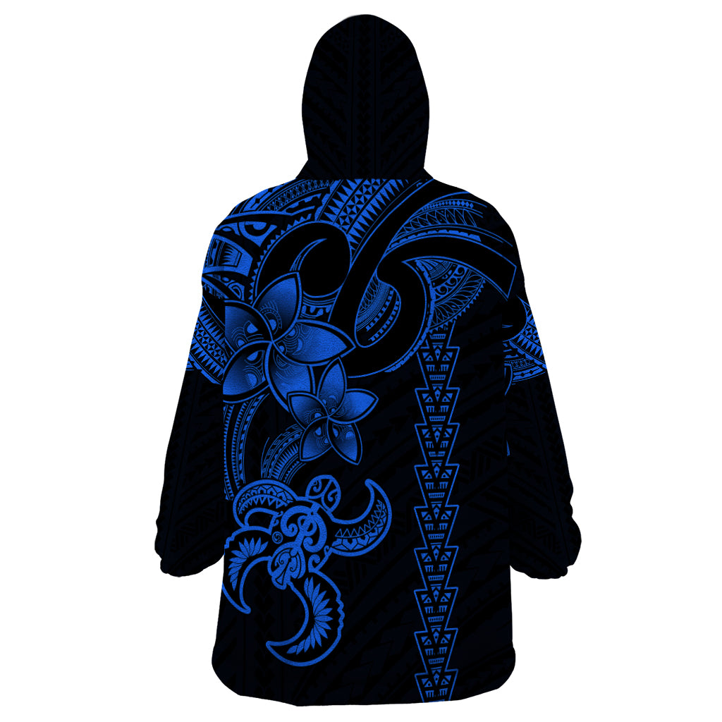 Hawaiian Tribal Wearable Blanket Hoodie Polynesian Kakau Turtle - Blue LT9 - Polynesian Pride