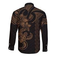 Hawaiian Tribal Long Sleeve Button Shirt Polynesian Kakau Turtle - Gold LT9 - Polynesian Pride