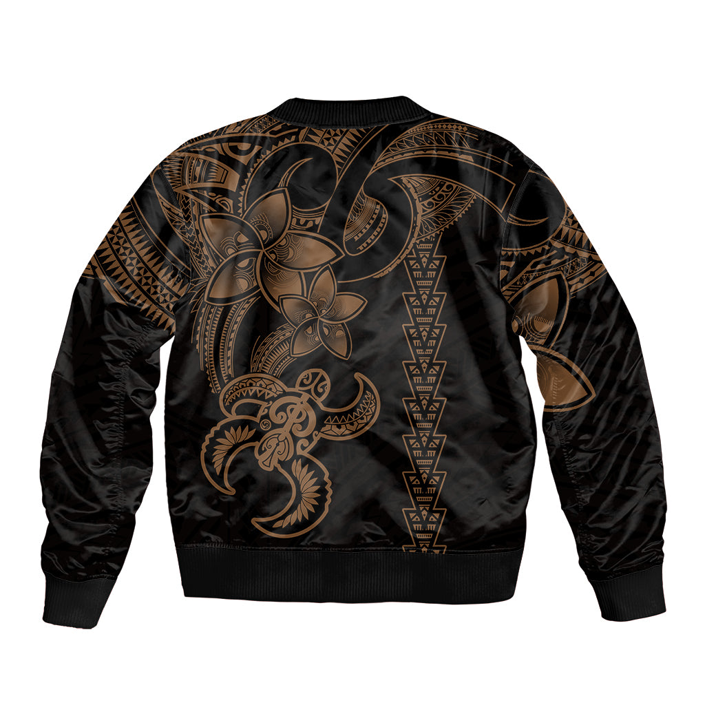 Hawaiian Tribal Sleeve Zip Bomber Jacket Polynesian Kakau Turtle - Gold LT9 - Polynesian Pride