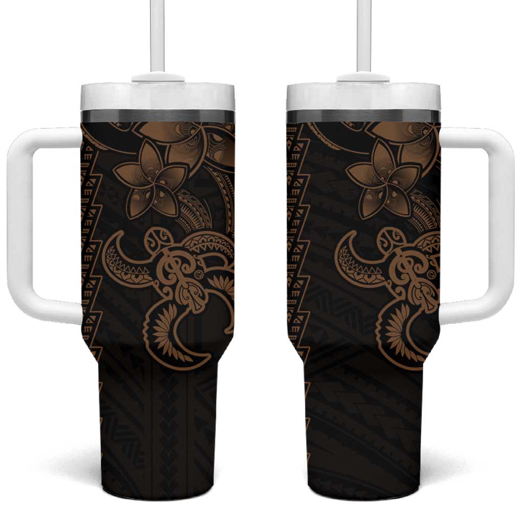 Gold Hawaiian Kakau Turtle Tumbler With Handle Polynesian Tribal